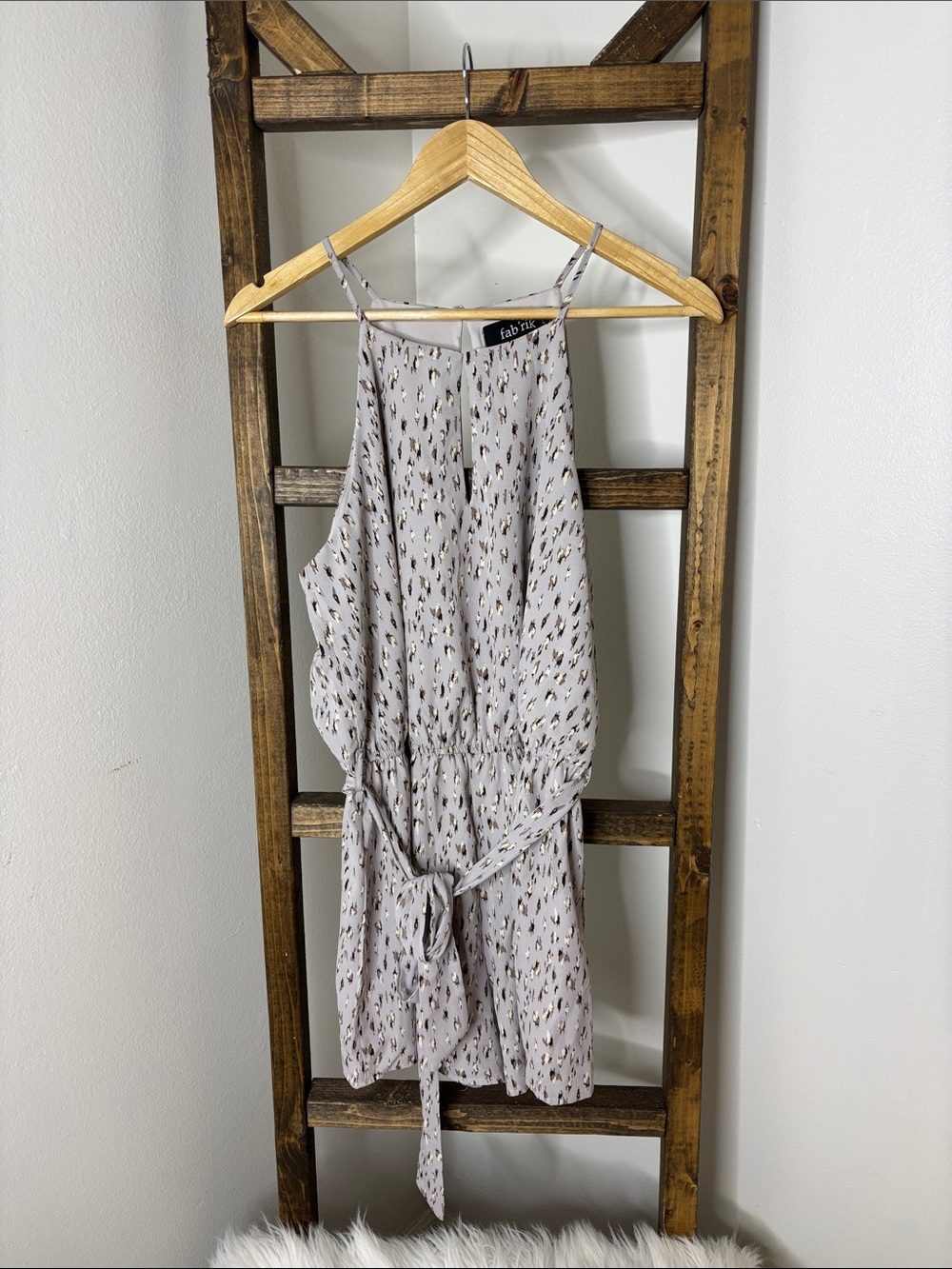 fab'rik Light Gray Printed Halter Romper with Tie Waist Size L